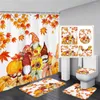 Duschgardiner Autumn Curtain Set Farm Maple Tree Pumpkin Sunflower Thanksgiving Hem Badrum Dekor Bolvmatta badmatta toalettlock