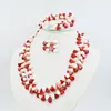 Brincos de colar Conjunto clássico feminino da moda.Coral vermelho natural e colar de pérolas barrocas brancas/pulseira/brincos