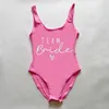 One-Pieces S-3XL One-Piece Swimsuit Women Team Bride Summer Swimwear Higt Cut Low Back Bathing Suit Bachelor Party Swimming Suit Beachwear