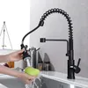 Kitchen Faucets High Quality 304 Stainless Steel Spring Sink Faucet Black Pull Out With Two Functions Spray Cold Tap