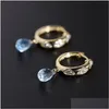 Dangle Kronleuchter Designer Original 14k Gold Eingelegtes oval Blau Kristall Anhänger Frauen Ohrringe exquisit Luxus Eleganter Charme Schmuck Dhaiz