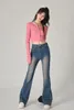 Jeans pour femmes American Retro lavé blanchi bleu taille haute pour femmes Skinny Mlim Contrast Vintage Street Street Lignet Denim pantalon
