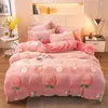 Bedding Sets 4pcs Thick Snow Velvet Set Printing Soft Warm Coral Fleece Duvet Cover Milk Bed Sheet Bedclothes For Adult Kids