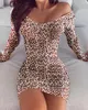 Vestidos casuais outono inverno mulheres vestido sexy estampo de leopardo feminino feminino slim saco hip bodycon jantar