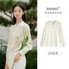 Women's Blouses Inman Women Blouse 2024 Herfst Lange Mouw Stand Kraag slanke shirt Chinese stijl Landschap Jacquard Diagonal Placket Tops