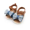 Chaussures bébé bébé Girl Flats Sandales Soft Sole Antislip Summer Bowknot Dot Stripe Lace Berce née First Walker 240329