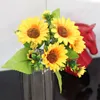 Fleurs décoratives 2pcs Bouquet de tournesol artificiel 4 têtes Small Simulation Fleur Ornement pour la maison de mariage (jaune) Noël