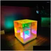 Tafellampen Acryl Magic Cube 3D Lamp Slaapkamer Bedide USB LED Nacht Licht Licht Colorf Sfeer Desk BALK BALS BUREM LICHTINGEN DROP D DHD6C