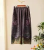 Women's Pants Luxury Jacquard Harem Dark Brown Silk Embroidery Wide Leg Loose Casual Elastic Waist Vintage