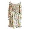 Sukienki zwyczajne sukienki Sukienki Najwyższa jakość Summer Floral Print Cienka talia