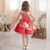 Meisjesjurken 2-8 jaar Rode bloemen kleine meisjes boog gezwollen lagen bal kid's vestidos 2 3 4 5 6 7 8 oude kinderkleding ogf244432