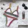 Frauen Badebekleidung Frauen S Micro Bikini handgefertigt Cloghet Strickerhalter Arbeit Badeanzug Badeanzug Biquini Thong Traje de Bano 221231 Drop DHFXV