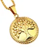 Fashion Mens Femmes 18K Gold Plate Pendant Collier Round Charme Round Tree of Life Pendants en acier inoxydable 60 cm de conception de chaîne de longueur HIP HO6163484