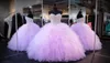 Lavender Quinceanera Dresses Ball Gown Corset Crystals жемчужные оборки TULLE 2020 Крушерные театрализованные платья для девочек, возлюбленная P8317782