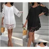 Vestido de natação de roupas de banho feminina para mulher e túnica feminina praia de túnica verão 2023 Roupas pareo vestidos boho cape bamboo goto solto dell dh6yz