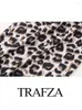 Women's Pants TRAFZA 2024 Woman Vintage High Waist Zipper Slim Trousers Women Leopard Print Decoration Loose Casual Long Streetwear