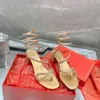 أزياء Rene Caovilla Heel Sandals بلورات بلورات الحجر الراين الكعوب الكعب الكاحل Wraparound Women High Heeled Flower Flower Party Party With Box