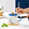 Mokken Europese cartoonbeerglas met deksel warmtebestendige stro kopje drinkglazen voor drankjes mooie theekopjes koffie koffie