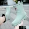 Rain Boots Women Waterproof Non-Slip Mid-Tube Pvc Rubber Shoes Kitchen Overshoes For Reasons Fashion Botas De Mujer Drop Delivery Acce Dhqys