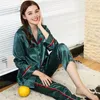 Hemkläder Silk Sovande pyjamas för kvinnor Solid underkläder Setturn-Down Collar Elegant Womens Pijamas
