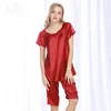 Hemkläder Summer Solid Womens Sleeping Pyjama Set Kne Längd Kvinnor Underkläder Kort ärm Pijama Feminino Night Suit