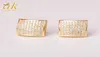 Brinco de Icedout de 12 mm para homens quadrados parafuso de plugue de orelha em espiral traseiro de jóias de hip -hop Material colorido de ouro de cobre Stone5535140