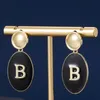 B Hoop Earrings Pearl Round Enamel Ear Stud Fashion Jewelry Party Girl's Sweet Temperament Accessories For Womens Jewelry Designer