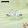 Cluster Rings WOSTU Real 925 Sterling Silver Rainbow Crystal Butterfly Band For Women Cute Insect Delicate Party Jewelry Gift CQR912