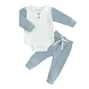 Set di abbigliamento per bambini che cadono i pulsanti a coste di riferimento a contrasto Colore maniche lunghe Rompers pantaloni 2 pcs Set di vestiti