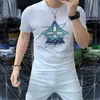 New 2024 Fashion Men's T-Shirt Short Sleeved Designer Men's T-shirt Luxury Lapel Hot Drill Letter high-quality top casual business slim fitting T-shirt Tops Size M-5XL