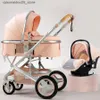 Barnvagnar# 3-i-1 Högt landskapsbarnvagn med bilstolar och Handcart Luxury Set Newborn Q240414