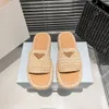 Luxury designer sandals prad grass women slippers straw plaited article pool casual P sandals beach slipper on gold buckle slip on black brown shoes