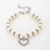 Hundkläder pärlor kristall halsband krage smycken med bling strass för små hundar valp katt bröllop justerbar