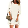 Robes décontractées Femme Summer Vestido Vempe noire O Breau de panneau de cou de cou 3/4 Globe Bell Top Shirt Lady