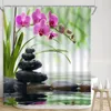 Shower Curtains Zen Curtain Scenery Green Bamboo River Landscape Stone Lotus Purple Orchid Candle Polyester Fabric Bathroom Decor