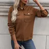 Women's Jackets Retro Pure Color Pocket Jacket Classic Style Elegant Spring And Autumn Solid Soft Comfy Zip Coat Tops