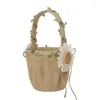 Gift Wrap Linen Lace Wedding Flower Basket With Handle Vintage Rustic Party Candy Bag Decoration Ceremony Table