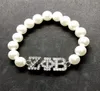 Strand Rhinestone Inlaid Greek Letter ZPB Metal Label Charm ZETA PHI BETA Sorority Society Jewelry Simulation Pearl Beads Bracelet5050164