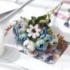 Decorative Flowers Artificial Silk Tea Rose Bride Bouquet DIY Home Christmas Table Decor For Wedding Daisy Flower Fake Plants