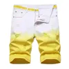 2024 Summer Men denim shorts mode fancy gradient färg jeans hög kvalitet elastisk rippad smal passform rak denim shorts 240411