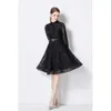 Zomer Polka Dot Midi-jurk Casual V-Neck High-Grade Polyester Fabric Lace Long Sleeve vintage jurken