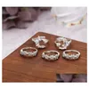 Anneaux de bande 5pcs / lot Boho Style Ring Ensembles pour femmes mariage zircon fleur de fleur en forme de lune Finger Finger Party Vintage Sier JE Dhdg0