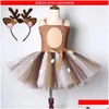 Sukienki dla dziewcząt Deer Tutu sukienka dziewczyna z opaską na głowę Kids Halloween Costume Baby Princess Elk Reindeer Strój na rok Drop Deli Dh3uw