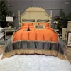 Ensembles de literie Luxury Orange Grey 1000TC Egyptian Cotton Lace Ensemble High Precision Silk Hlek Cover Littpread Lit Sheet