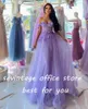 Party Dresses Sevintage Lavender Tulle Prom Appliques Lace 3D Flowers A-Line Pleat Ruched Evening Gown Wedding Dress