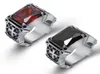 High Quality Fashion Hiphop Red / Black Big Rhinestone Stone Biker Mens Silver Stainless Steel Punk design Ring 7-12#8295426