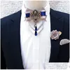 Bow Ties Luxury Tie Brooch Pocket Towel Set Mens High-End Jewelry Gift Fashion British Korean Men Wedding Accessories 230215 Drop Del Dhzbf