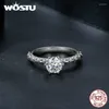 クラスターリングWostu Moissanite Jewelry Real 925 Sterling Silver 1 CT Twist for Women Engagement Wedding Luxury Band Ring Size 6 7 8 9