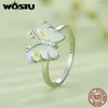 Cluster Rings WOSTU Real 925 Sterling Silver Rainbow Crystal Butterfly Band For Women Cute Insect Delicate Party Jewelry Gift CQR912