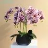 Decorative Flowers White Moth Orchid (1 Set DIY) Flower Arrangment (5PCS Moss 3PCS Leaves Pot) Butterfly Decoration Centerpiece